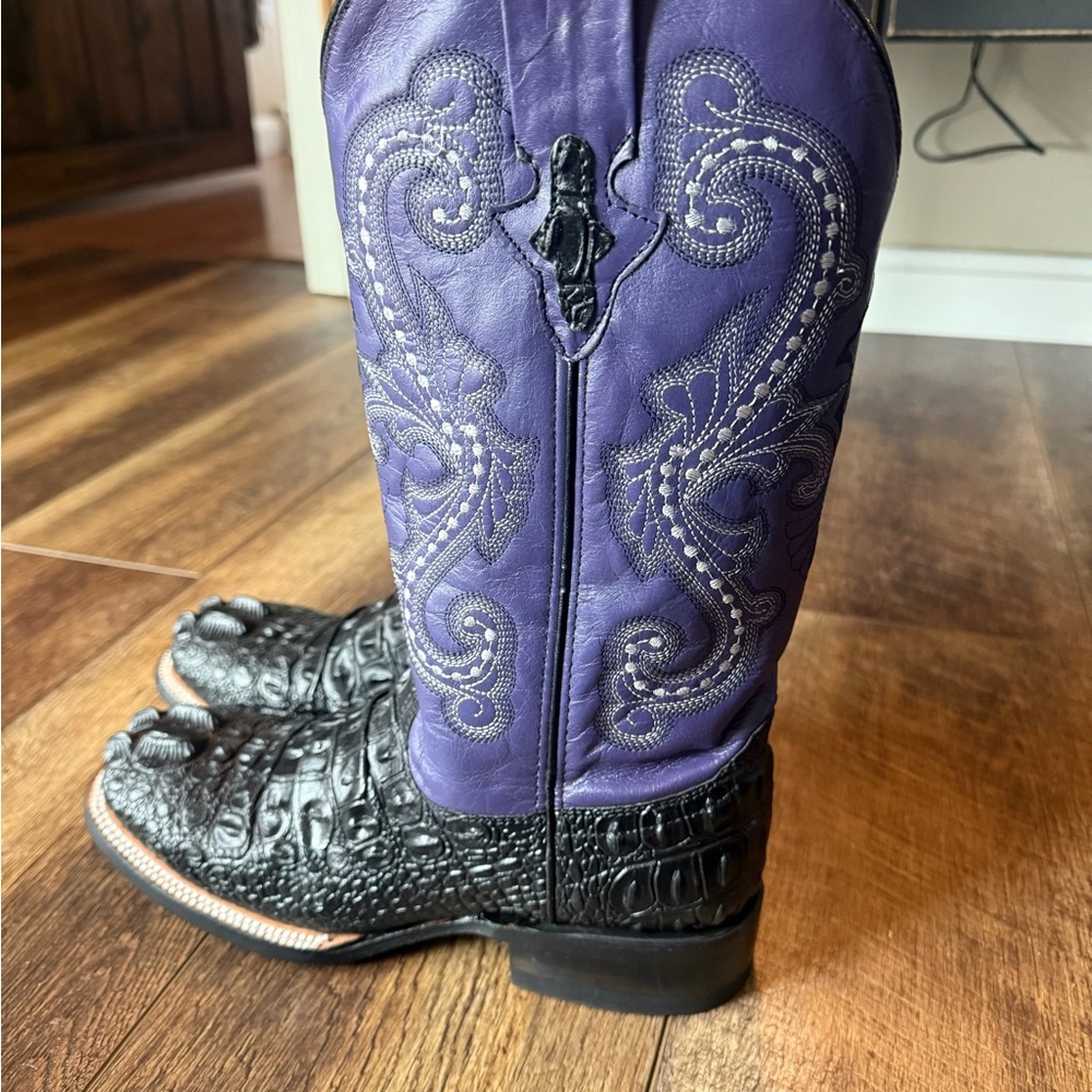 Ferrini Rancher Caiman Print Square Toe Cowboy Boots – Purple Shaft NWT - Picture 4 of 8